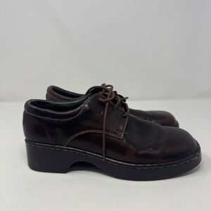 Born Womens Size 8 Leather Lace Up Oxford Shoes Dark Brown Comfort Block Heel